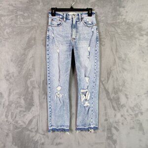 Abercrombie & Fitch Jeans Women 24 Blue Ankle Straight High Rise Denim Ripped